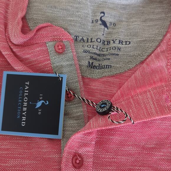 NWT TailorByrd Melange Slub Henley T-shirt Pink Nantucket Red Short Sleeve Top M - Picture 5 of 8